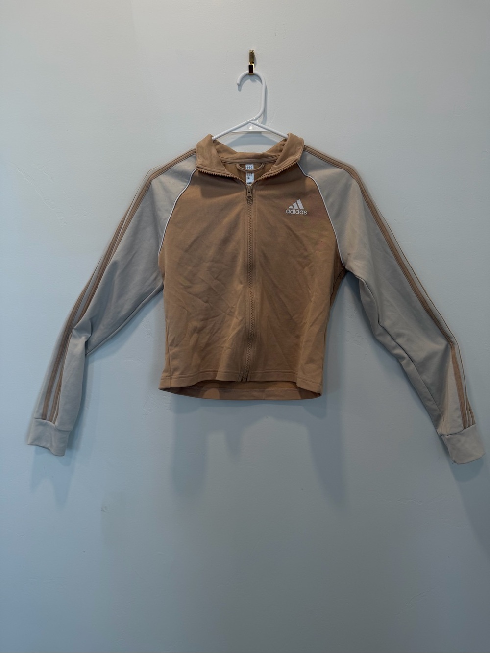 adidas Cropped Zip Track Jacket in Tan